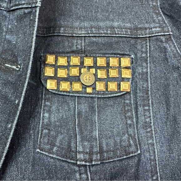 vintage DG2 Diane Gilman studded denim Jean Jacket boho utility Military sz XS - Picture 8 of 11